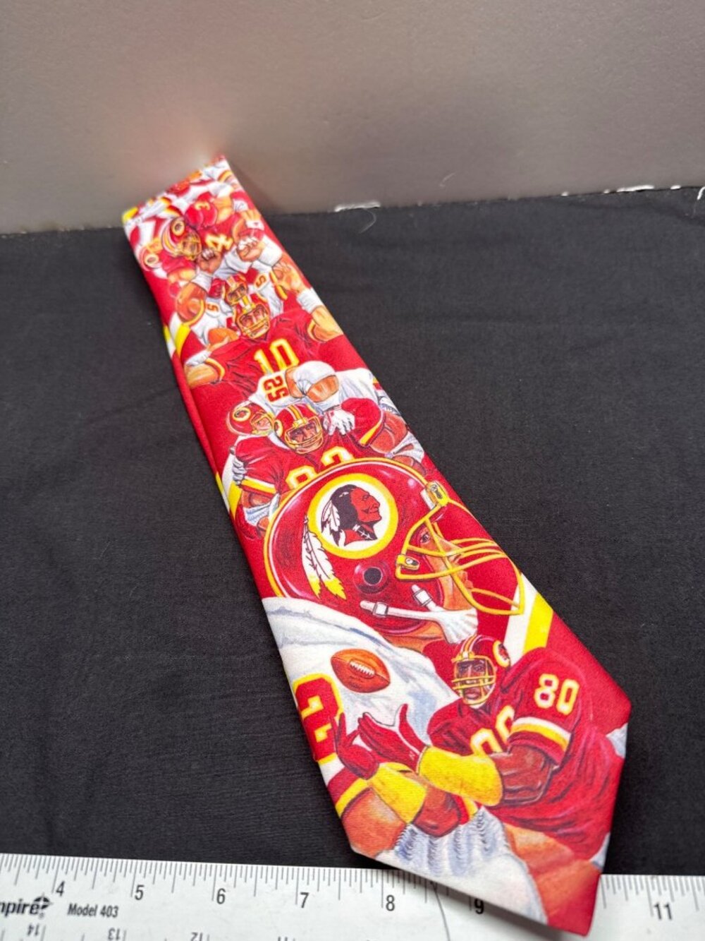 Ralph Marlin Washington Block and Play Football Tie 1990 Vintage Red Yellow Fan